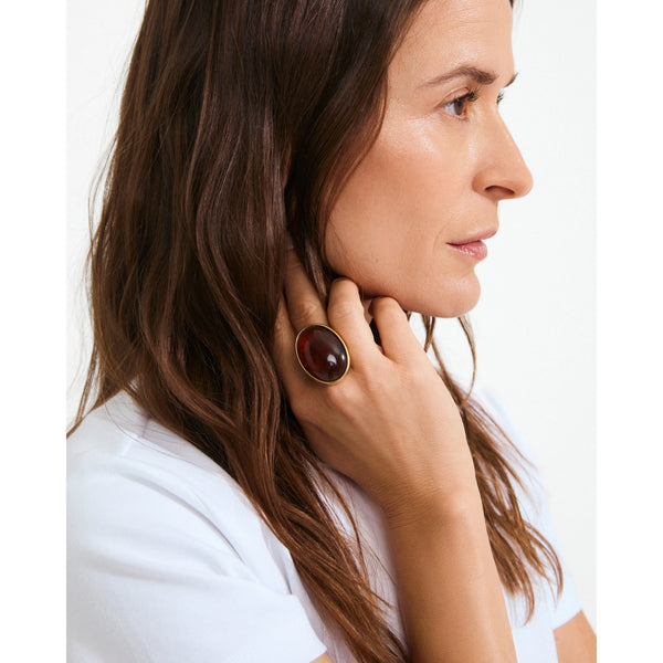 PILGRIM Still Ring Gold Plated Brown Stone