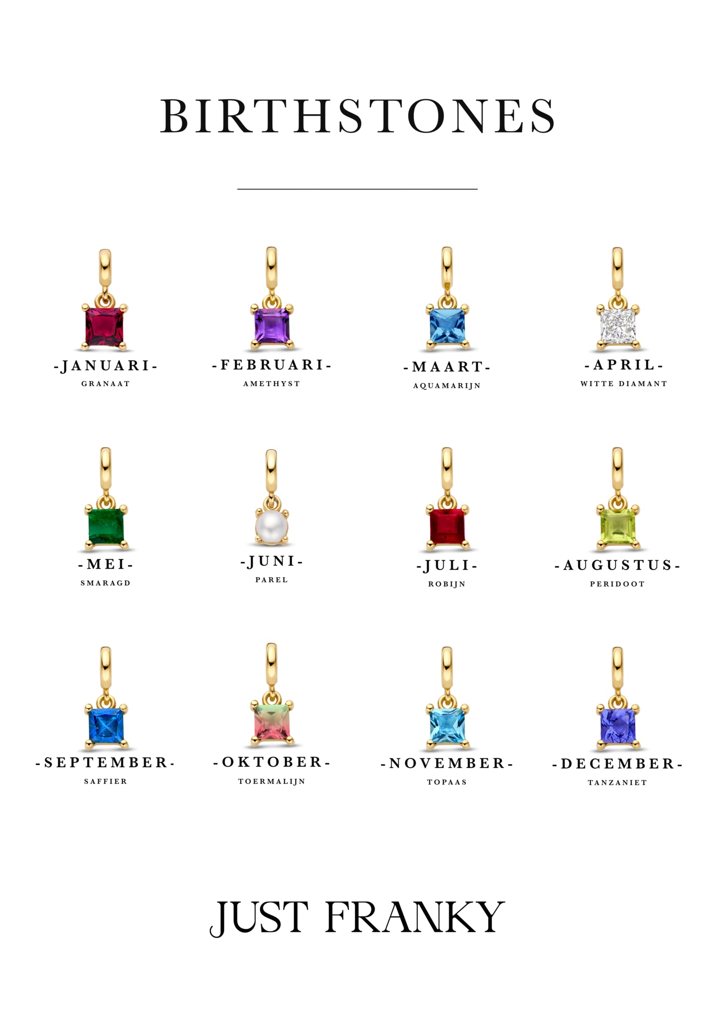 Just Franky Geboortesteen Bedel Vierkant December Goud