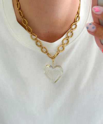 Le Veer Glowing Heart Charm Transparant Goldplated