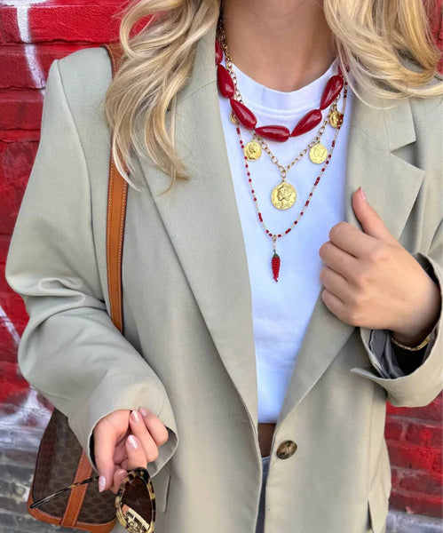 Le Veer Muse Necklace Red Goldplated