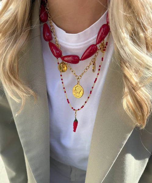 Le Veer Muse Necklace Red Goldplated