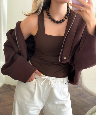 Le Veer Nova Necklace Chocolate Brown Goldplated