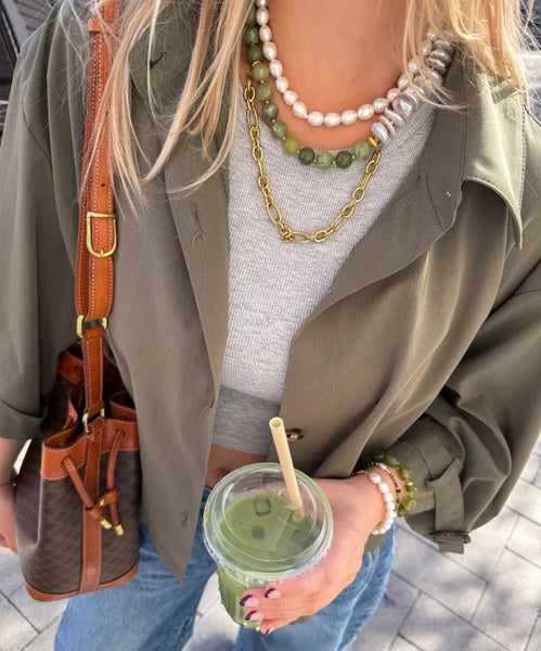 Le Veer Pistachio Pearl Necklace Goldplated