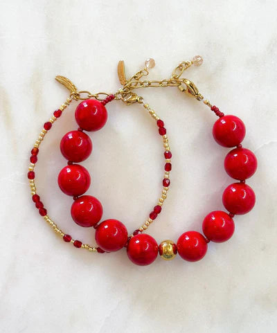Le Veer Red Bold Bracelet Goldplated