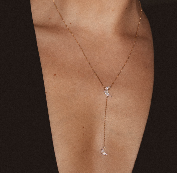 Just Franky Universe Dubbele Diamant Maan Ketting Goud
