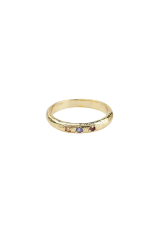 Xzota Hammered Multi Stone Ring Gold