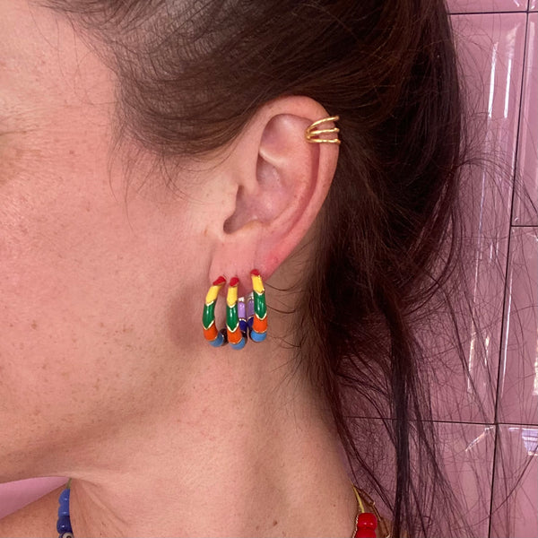 I Am Jai Trendy Rainbow Enamel Round Stud Earrings Gold