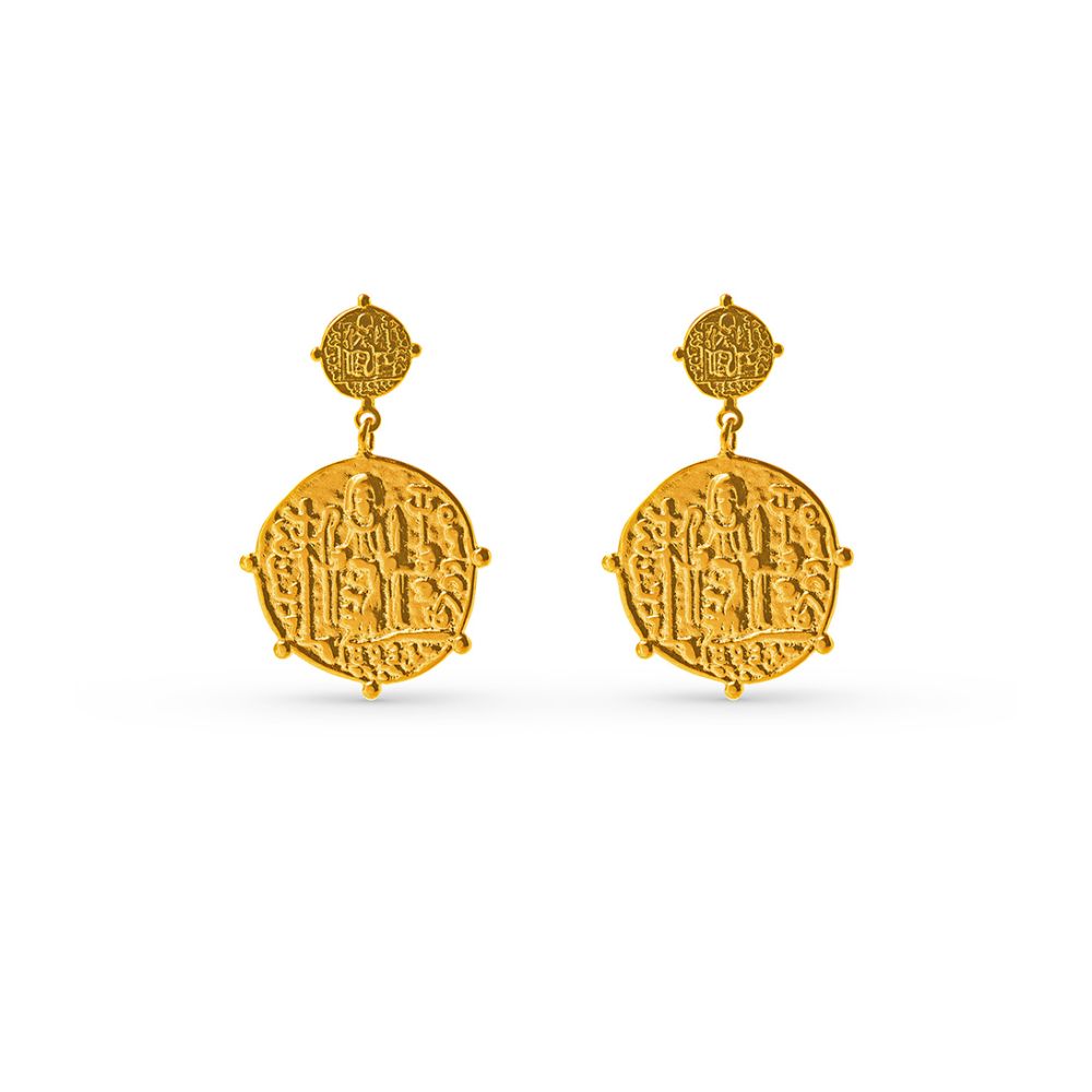 Trendjuwelier Bemelmans - Orelia Medallion Double Drop Earring Pale Gold