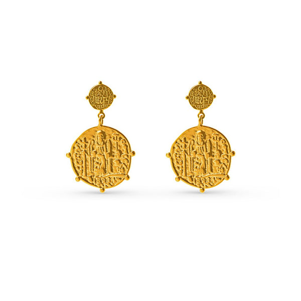 Trendjuwelier Bemelmans - Orelia Medallion Double Drop Earring Pale Gold