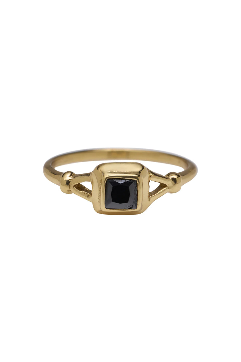 Trendjuwelier Bemelmans - Xzota Vintage Square Black Stone Ring Gold