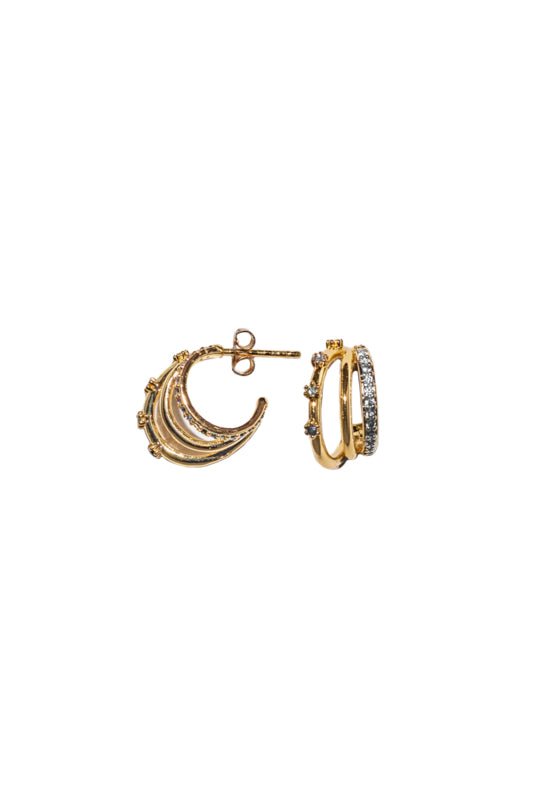 Trendjuwelier Bemelmans - 2 The Moon ‘N Back Triple Rings White Stones Hoops Gold