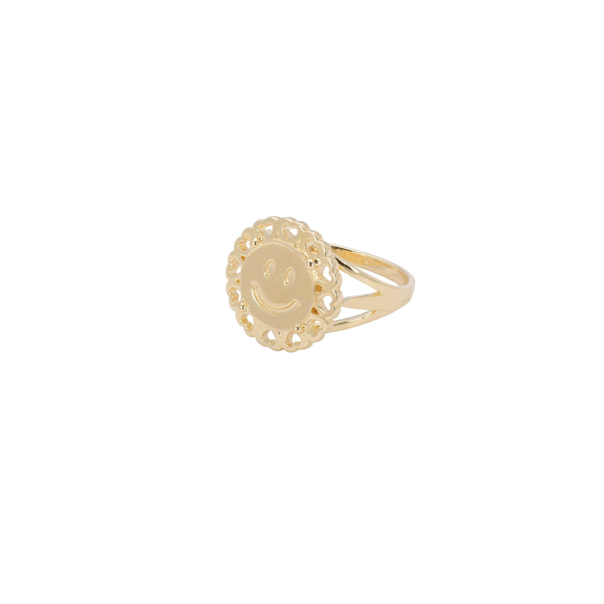 Anna+Nina Smiley Signet Ring Silver Goldplated | Trendjuwelier Bemelmans.