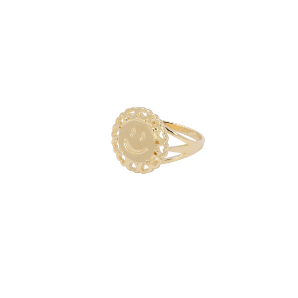 Anna+Nina Smiley Signet Ring Silver Goldplated | Trendjuwelier Bemelmans.