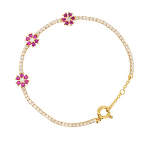 Trendjuwelier Bemelmans - A New Day Amsterdam 3 Flower Bracelet Hotpink Gold