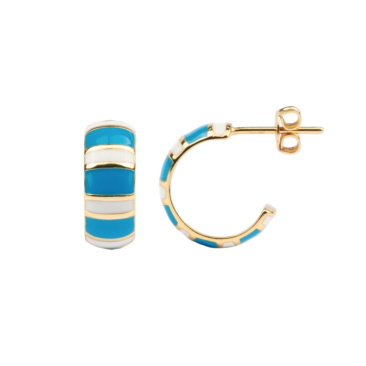 Trendjuwelier Bemelmans - A New Day Amsterdam Enamel Hoop Blue Goldplated