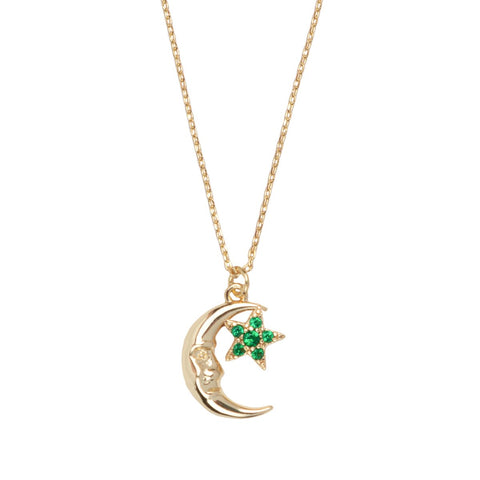 Trendjuwelier Bemelmans - A New Day Amsterdam Moon & Star Necklace Green Gold