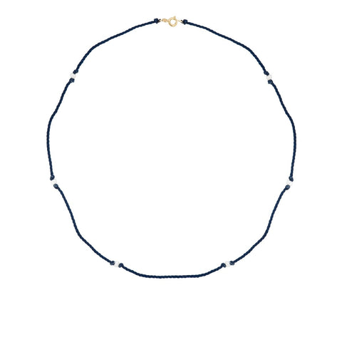 Anna+Nina Lasso Pearl Necklace Dark Blue Goldplated | Trendjuwelier Bemelmans.