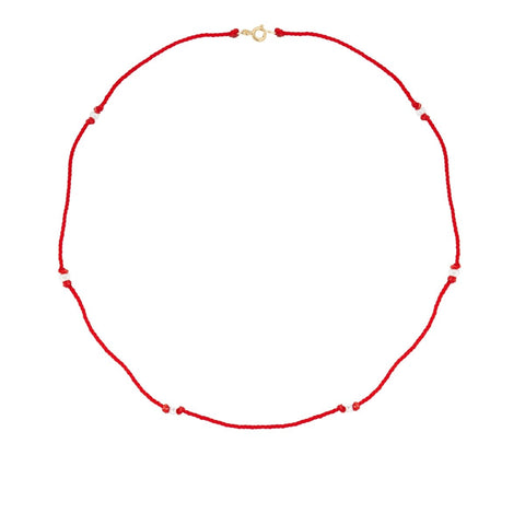 Anna+Nina Lasso Pearl Necklace Red Goldplated | Trendjuwelier Bemelmans.
