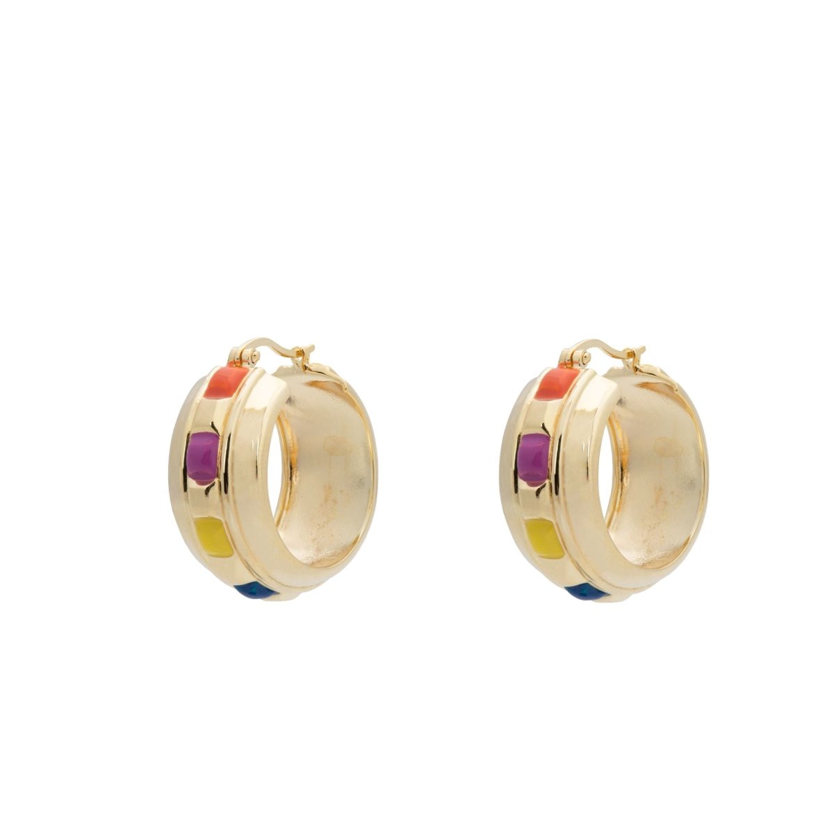 Trendjuwelier Bemelmans - Anna+Nina Rainbow Checkered Hoop Earrings Goldplated