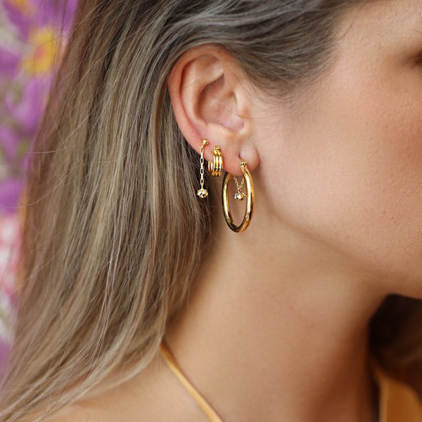 Trendjuwelier Bemelmans - Anna+Nina Single Parrot Tulip Stud Chain Earring Goldplated