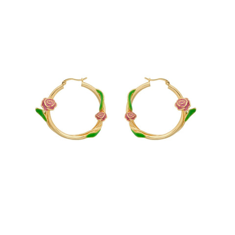 Anna+Nina Tangled Rose Hoop Earrings Goldplated | Trendjuwelier Bemelmans.