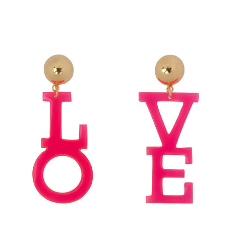 Trendjuwelier Bemelmans - Betty Bogaers Neon Pink Love Stud Earrings Gold Plated