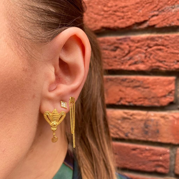 Trendjuwelier Bemelmans - Betty Bogaers Small Coin Stud Chain Earring Gold Plated