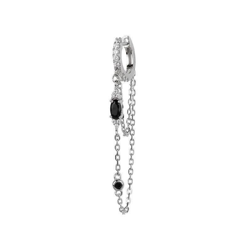 Trendjuwelier Bemelmans - Bobby Rose Jewelry Strass Oval Black Hoop Silver