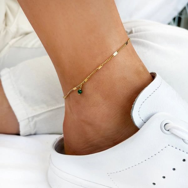 Trendjuwelier Bemelmans - Cluse Essentielle Anklet Malachite Bead, Gold Colour