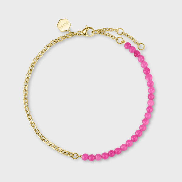 Trendjuwelier Bemelmans - Cluse Essentielle Mixed Chain Pink Beads Anklet, Gold Colour