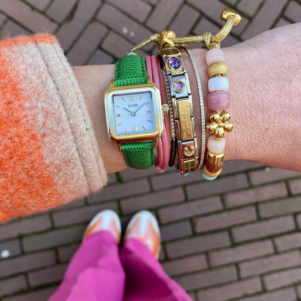 Trendjuwelier Bemelmans - Cluse Gracieuse Petite Watch Leather Emerald Green Lizard Gold Colour