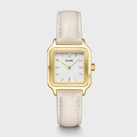 Trendjuwelier Bemelmans - Cluse Gracieuse Petite Watch Leather, Marshmallow Croco, Gold Colour