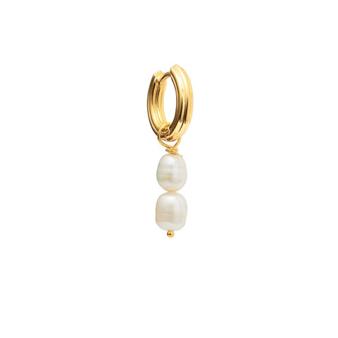 Eline Rosina Single Double Pearls Hoop Goldplated | Trendjuwelier Bemelmans.
