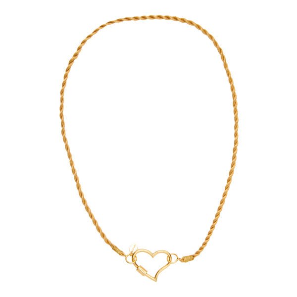 Trendjuwelier Bemelmans - I Am Jai Golden Brown Satin Cord Necklace With Heart Lock Gold