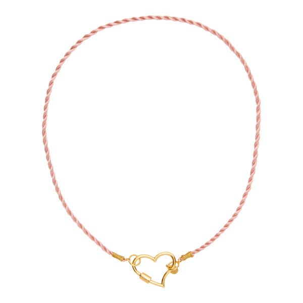 Trendjuwelier Bemelmans - I Am Jai Light Pink Satin Cord Necklace With Heart Lock Gold