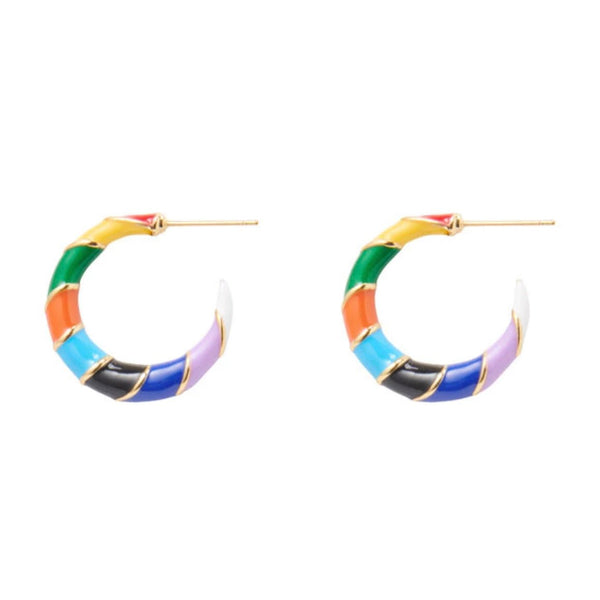 Trendjuwelier Bemelmans - I Am Jai Trendy Rainbow Enamel Round Stud Earrings Gold