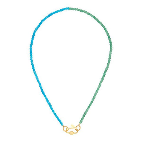 Trendjuwelier Bemelmans - I Am Jai Trendy Two Color Bead Necklace With Screw Lock Aqua Green Gold