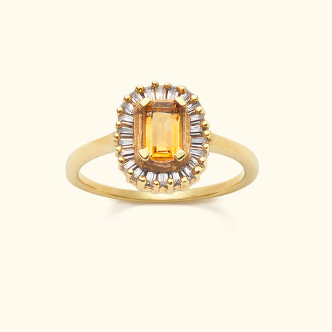 Trendjuwelier Bemelmans - Josephina Jewelry Vintage Citrine Diamond Baguette Ring | Birthstone November