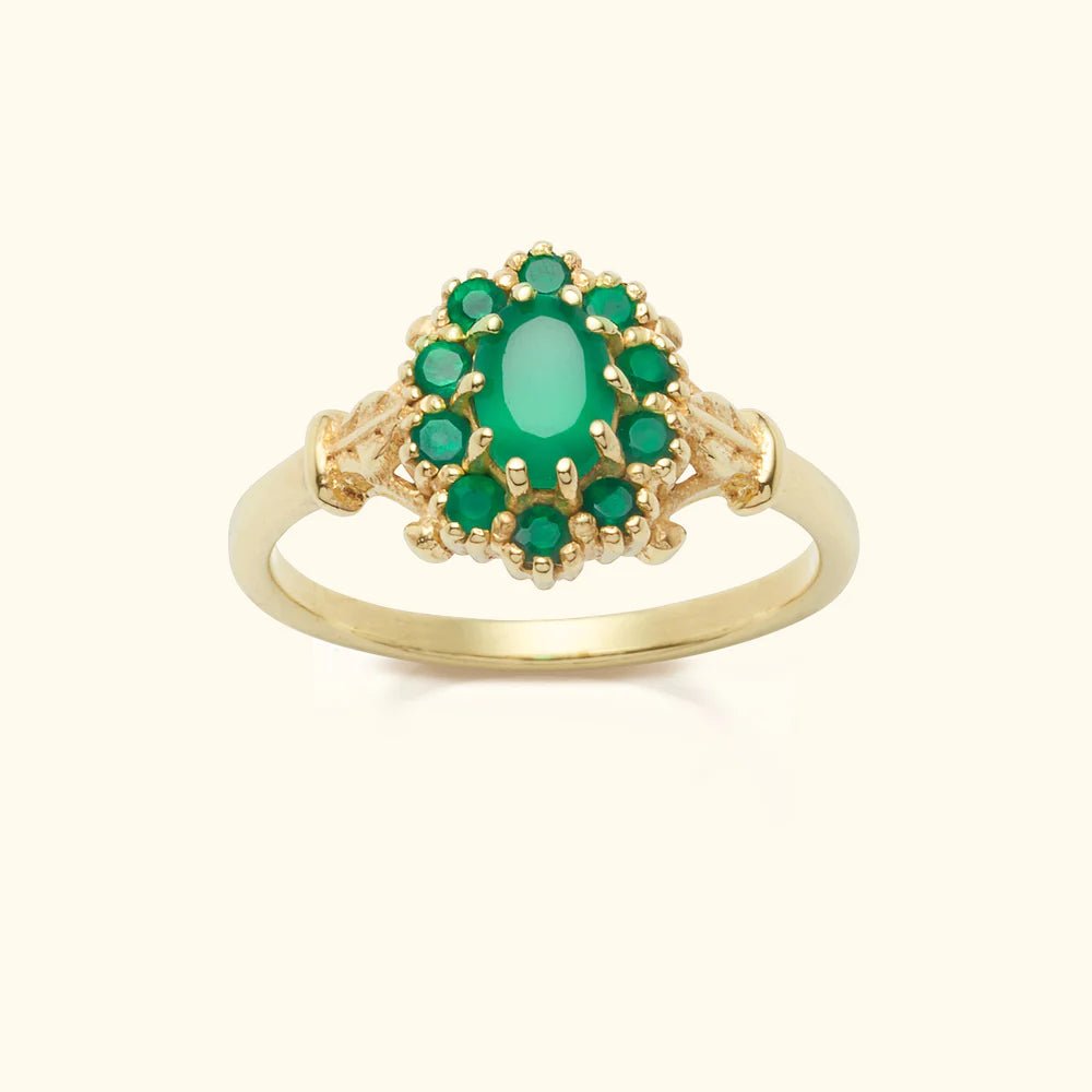 Trendjuwelier Bemelmans - Josephina Jewelry Vintage Green Onyx Flower Ring Goud
