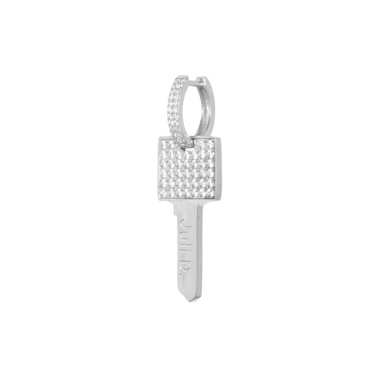 Trendjuwelier Bemelmans - Juli Dans Jewels Key Oorbel Witte Steentjes Zilver