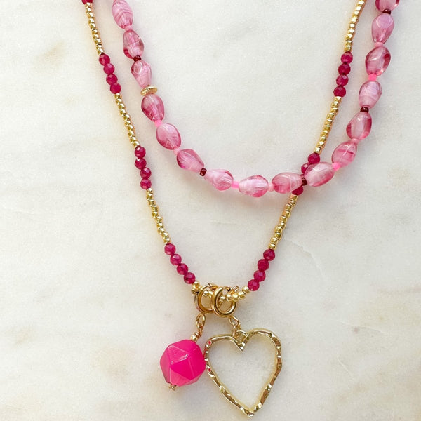 Trendjuwelier Bemelmans - Le Veer Jewelry Longing For You Pink Necklace Goud