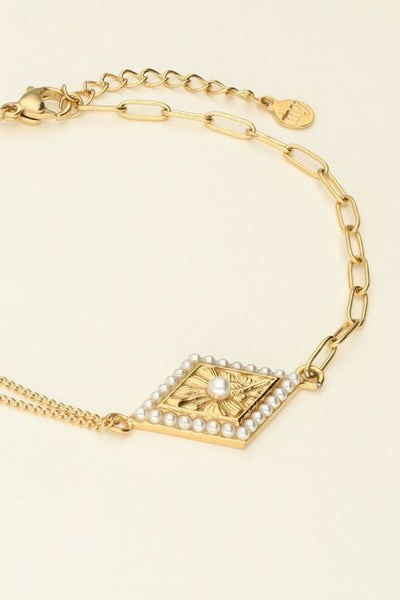 Trendjuwelier Bemelmans - My jewellery Armband Met Geruite Bedel & Parels A5