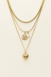 Trendjuwelier Bemelmans - My Jewellery Driedubbele Ketting Met Bedels & Parel Goud k26