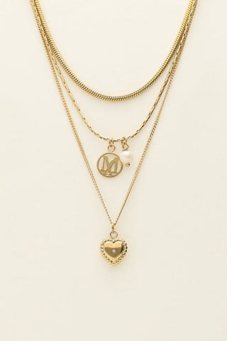 Trendjuwelier Bemelmans - My Jewellery Driedubbele Ketting Met Bedels & Parel Goud k26