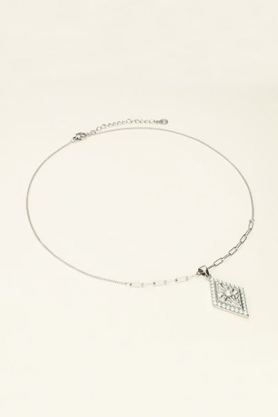 Trendjuwelier Bemelmans - My Jewellery Ketting Met Geruite Bedel & Parels Zilver k33