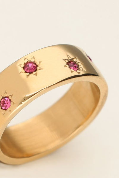 Trendjuwelier Bemelmans - My Jewellery Mystic Ring Met Sterretjes En Roze Steentjes Goud r18