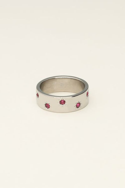 Trendjuwelier Bemelmans - My Jewellery Mystic ring met sterretjes en roze steentjes Zilver r19