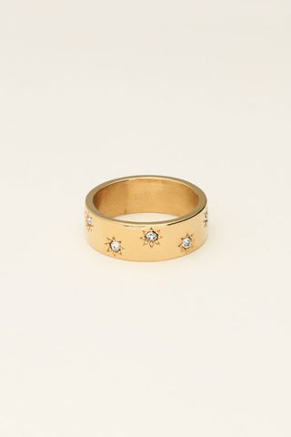 Trendjuwelier Bemelmans - My Jewellery Mystic Ring Met Sterretjes En Steentjes Wit Goud r16