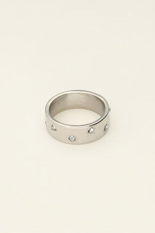 Trendjuwelier Bemelmans - My Jewellery Ring Met Sterretjes En Steentjes Wit Zilver r17