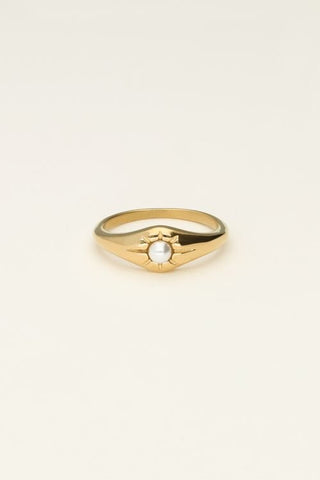 Trendjuwelier Bemelmans - My jewellery Ring Met Zon en Parel Goud r3